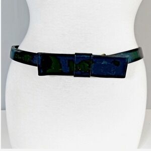 Gap Womens Black Leather Bow Belt Size Large Made in USA‎ Skinny Cinch Belt
